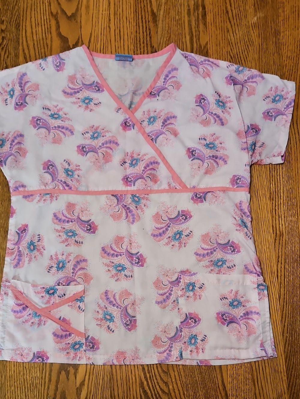 Women’s Pink Paisley Wrap Scrub Top - Lightweight Nursing Top